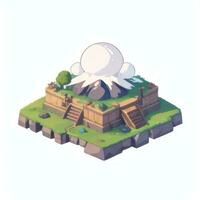 AI generated Isometric 3D Volcano on Island Icon Clip Art Sticker Decoration Simple Background photo
