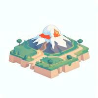 AI generated Isometric 3D Volcano on Island Icon Clip Art Sticker Decoration Simple Background photo