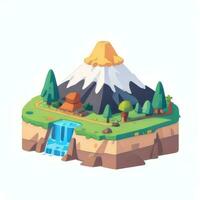 AI generated Isometric 3D Volcano on Island Icon Clip Art Sticker Decoration Simple Background photo