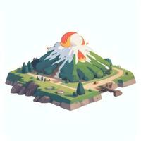 AI generated Isometric 3D Volcano on Island Icon Clip Art Sticker Decoration Simple Background photo