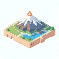 AI generated Isometric 3D Volcano on Island Icon Clip Art Sticker Decoration Simple Background photo