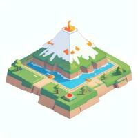 AI generated Isometric 3D Volcano on Island Icon Clip Art Sticker Decoration Simple Background photo