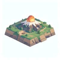 AI generated Isometric 3D Volcano on Island Icon Clip Art Sticker Decoration Simple Background photo