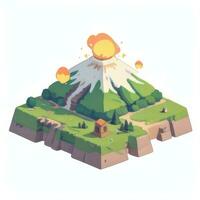 AI generated Isometric 3D Volcano on Island Icon Clip Art Sticker Decoration Simple Background photo