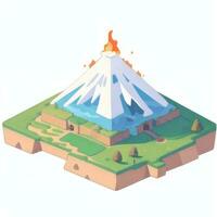 AI generated Isometric 3D Volcano on Island Icon Clip Art Sticker Decoration Simple Background photo