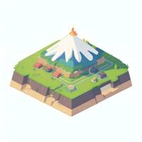 AI generated Isometric 3D Volcano on Island Icon Clip Art Sticker Decoration Simple Background photo