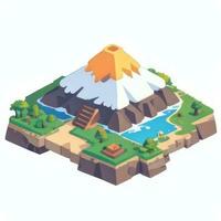 AI generated Isometric 3D Volcano on Island Icon Clip Art Sticker Decoration Simple Background photo
