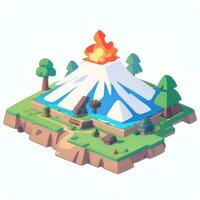 AI generated Isometric 3D Volcano on Island Icon Clip Art Sticker Decoration Simple Background photo