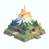 AI generated Isometric 3D Volcano on Island Icon Clip Art Sticker Decoration Simple Background photo