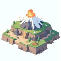AI generated Isometric 3D Volcano on Island Icon Clip Art Sticker Decoration Simple Background photo