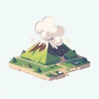 AI generated Isometric 3D Volcano on Island Icon Clip Art Sticker Decoration Simple Background photo