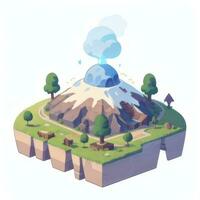 AI generated Isometric 3D Volcano on Island Icon Clip Art Sticker Decoration Simple Background photo