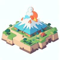 AI generated Isometric 3D Volcano on Island Icon Clip Art Sticker Decoration Simple Background photo
