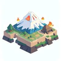 AI generated Isometric 3D Volcano on Island Icon Clip Art Sticker Decoration Simple Background photo