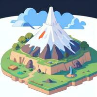 AI generated Isometric 3D Volcano on Island Icon Clip Art Sticker Decoration Simple Background photo