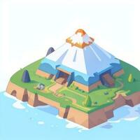 AI generated Isometric 3D Volcano on Island Icon Clip Art Sticker Decoration Simple Background photo