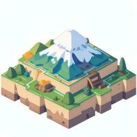 AI generated Isometric 3D Volcano on Island Icon Clip Art Sticker Decoration Simple Background photo