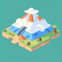 AI generated Isometric 3D Volcano on Island Icon Clip Art Sticker Decoration Simple Background photo