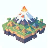 AI generated Isometric 3D Volcano on Island Icon Clip Art Sticker Decoration Simple Background photo
