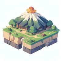 AI generated Isometric 3D Volcano on Island Icon Clip Art Sticker Decoration Simple Background photo