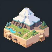 AI generated Isometric 3D Volcano on Island Icon Clip Art Sticker Decoration Simple Background photo