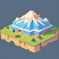 AI generated Isometric 3D Volcano on Island Icon Clip Art Sticker Decoration Simple Background photo