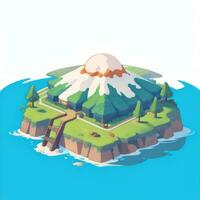 AI generated Isometric 3D Volcano on Island Icon Clip Art Sticker Decoration Simple Background photo