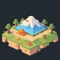 AI generated Isometric 3D Volcano on Island Icon Clip Art Sticker Decoration Simple Background photo