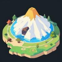 AI generated Isometric 3D Volcano on Island Icon Clip Art Sticker Decoration Simple Background photo