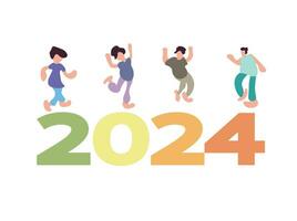 Flat design of joyful people for the 2024 New Year celebration vector