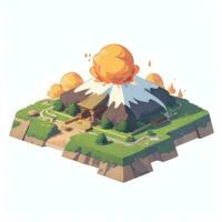 AI generated Isometric 3D Volcano on Island Icon Clip Art Sticker Decoration Simple Background photo