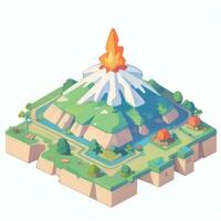 AI generated Isometric 3D Volcano on Island Icon Clip Art Sticker Decoration Simple Background photo