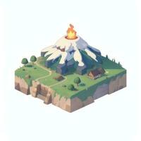 AI generated Isometric 3D Volcano on Island Icon Clip Art Sticker Decoration Simple Background photo