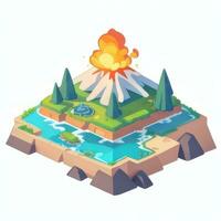 AI generated Isometric 3D Volcano on Island Icon Clip Art Sticker Decoration Simple Background photo