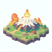 AI generated Isometric 3D Volcano on Island Icon Clip Art Sticker Decoration Simple Background photo