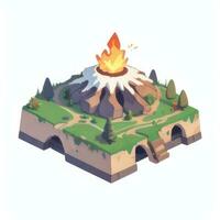AI generated Isometric 3D Volcano on Island Icon Clip Art Sticker Decoration Simple Background photo