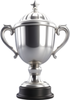 ai generado plata trofeo taza en un negro pedestal png