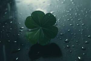 AI generated Four-leaf clover with drops. Neural network AI generated photo