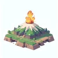 AI generated Isometric 3D Volcano on Island Icon Clip Art Sticker Decoration Simple Background photo