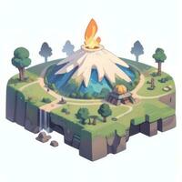 AI generated Isometric 3D Volcano on Island Icon Clip Art Sticker Decoration Simple Background photo