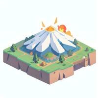 AI generated Isometric 3D Volcano on Island Icon Clip Art Sticker Decoration Simple Background photo