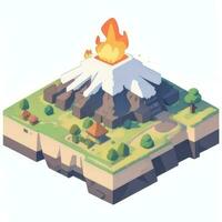 AI generated Isometric 3D Volcano on Island Icon Clip Art Sticker Decoration Simple Background photo