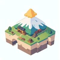 AI generated Isometric 3D Volcano on Island Icon Clip Art Sticker Decoration Simple Background photo