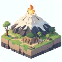 AI generated Isometric 3D Volcano on Island Icon Clip Art Sticker Decoration Simple Background photo