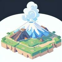 AI generated Isometric 3D Volcano on Island Icon Clip Art Sticker Decoration Simple Background photo