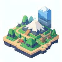 AI generated Isometric 3D Volcano on Island Icon Clip Art Sticker Decoration Simple Background photo