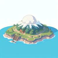 AI generated Isometric 3D Volcano on Island Icon Clip Art Sticker Decoration Simple Background photo