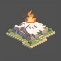 AI generated Isometric 3D Volcano on Island Icon Clip Art Sticker Decoration Simple Background photo