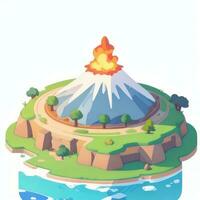 AI generated Isometric 3D Volcano on Island Icon Clip Art Sticker Decoration Simple Background photo