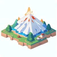 AI generated Isometric 3D Volcano on Island Icon Clip Art Sticker Decoration Simple Background photo